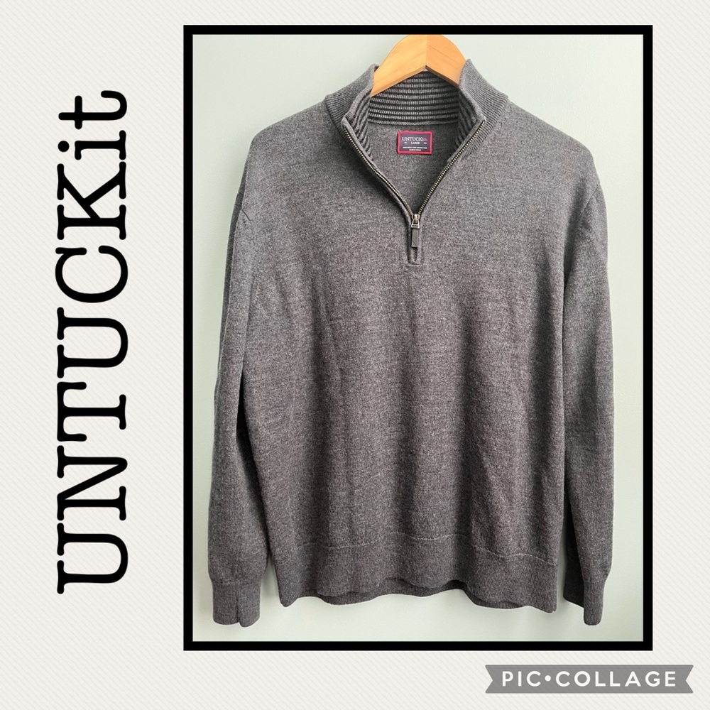 UNTUCKit Extra Fine Merino Wool 1/4 Zip Sweater Size L